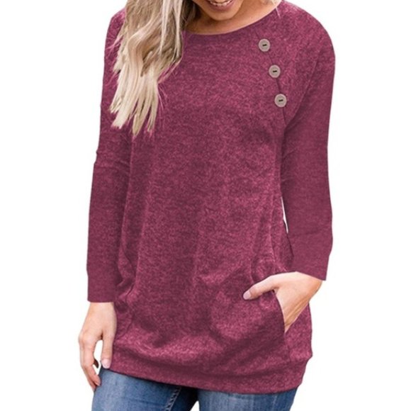 Tops - Olivia | 3 Button Long Sleeved Pullover Top -  XL